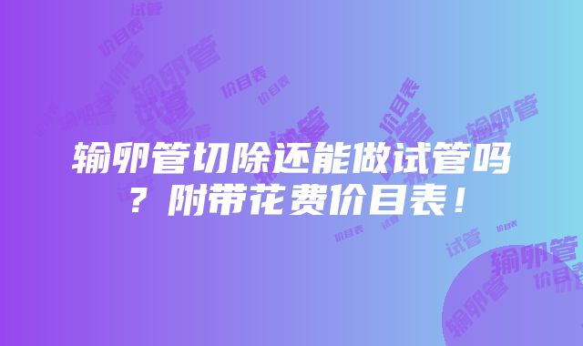 输卵管切除还能做试管吗？附带花费价目表！