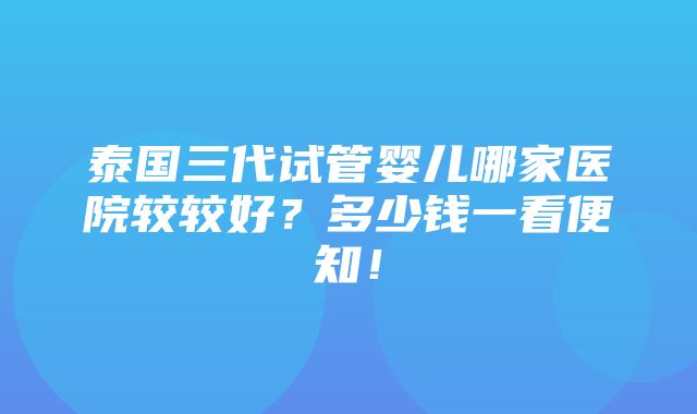 泰国三代试管婴儿哪家医院较较好？多少钱一看便知！