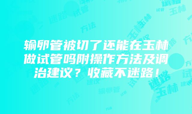 输卵管被切了还能在玉林做试管吗附操作方法及调治建议？收藏不迷路！