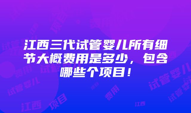 江西三代试管婴儿所有细节大概费用是多少，包含哪些个项目！