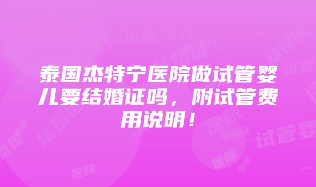 泰国杰特宁医院做试管婴儿要结婚证吗，附试管费用说明！