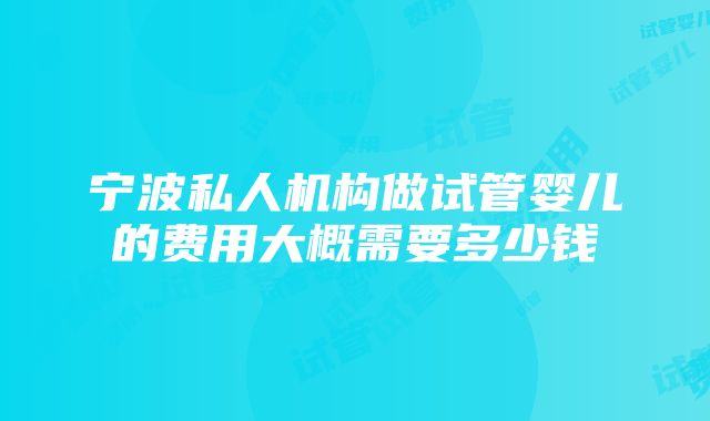 宁波私人机构做试管婴儿的费用大概需要多少钱