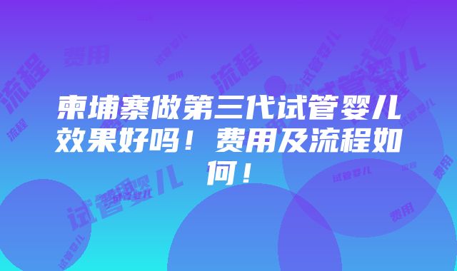 柬埔寨做第三代试管婴儿效果好吗！费用及流程如何！