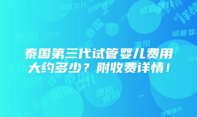 泰国第三代试管婴儿费用大约多少？附收费详情！