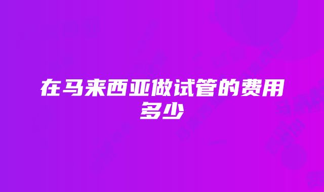 在马来西亚做试管的费用多少