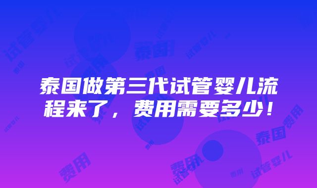 泰国做第三代试管婴儿流程来了，费用需要多少！