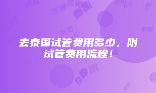 去泰国试管费用多少，附试管费用流程！