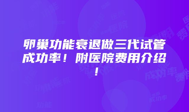 卵巢功能衰退做三代试管成功率！附医院费用介绍！