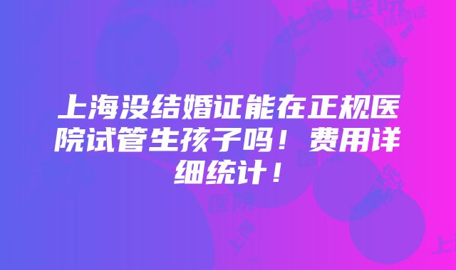 上海没结婚证能在正规医院试管生孩子吗！费用详细统计！