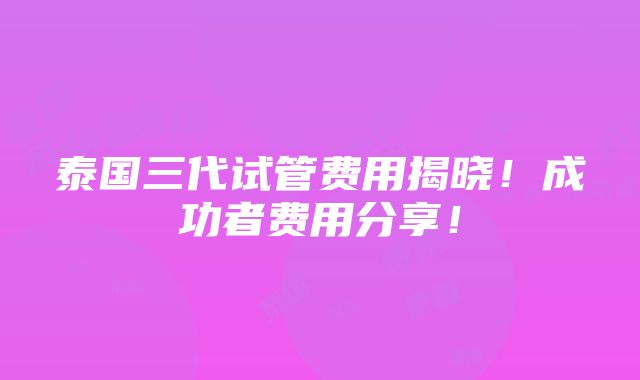 泰国三代试管费用揭晓！成功者费用分享！