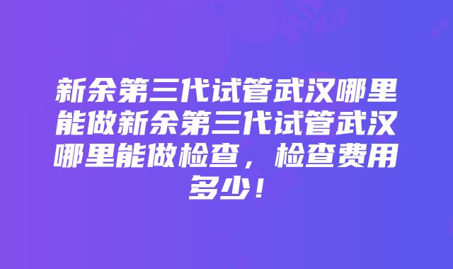 新余第三代试管武汉哪里能做新余第三代试管武汉哪里能做检查，检查费用多少！