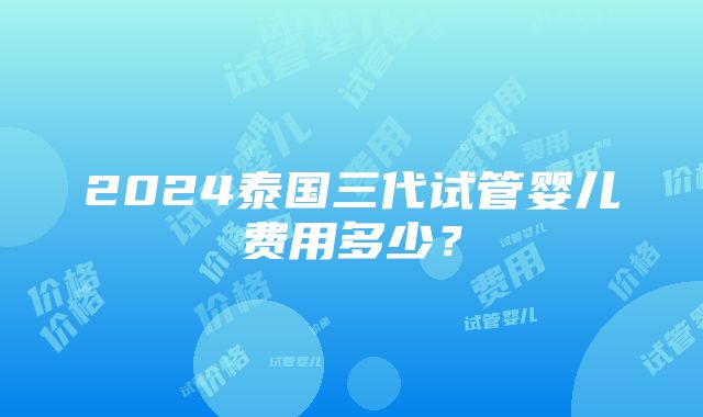 2024泰国三代试管婴儿费用多少？