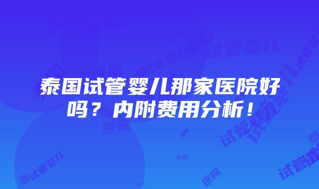 泰国试管婴儿那家医院好吗？内附费用分析！