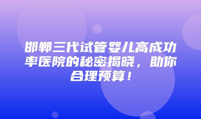 邯郸三代试管婴儿高成功率医院的秘密揭晓，助你合理预算！