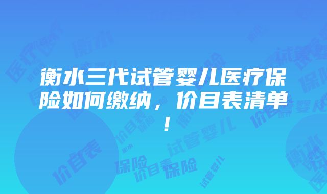 衡水三代试管婴儿医疗保险如何缴纳，价目表清单！