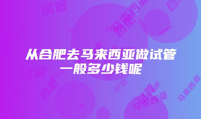 从合肥去马来西亚做试管一般多少钱呢