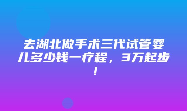 去湖北做手术三代试管婴儿多少钱一疗程，3万起步！