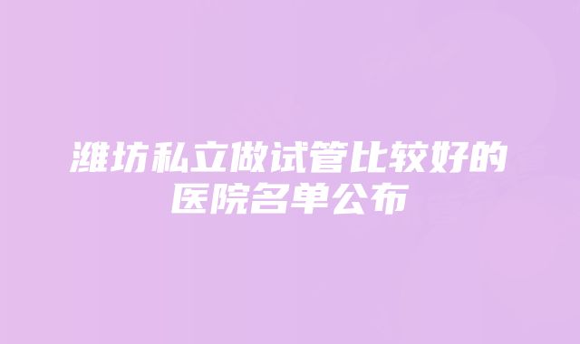 潍坊私立做试管比较好的医院名单公布