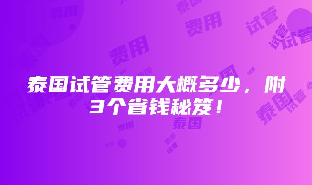 泰国试管费用大概多少，附3个省钱秘笈！