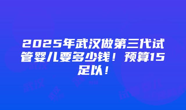 2025年武汉做第三代试管婴儿要多少钱！预算15足以！