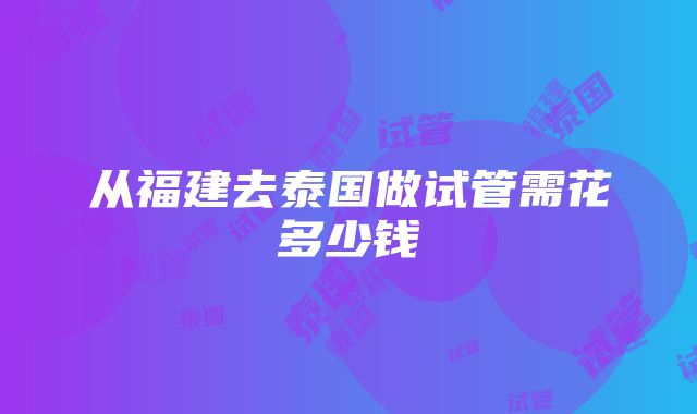 从福建去泰国做试管需花多少钱