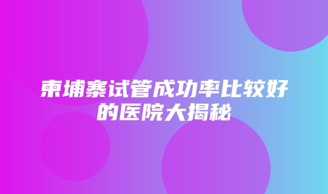 柬埔寨试管成功率比较好的医院大揭秘