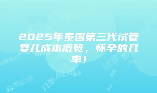 2025年泰国第三代试管婴儿成本概览，怀孕的几率！