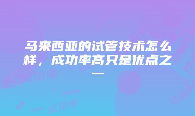 马来西亚的试管技术怎么样，成功率高只是优点之一