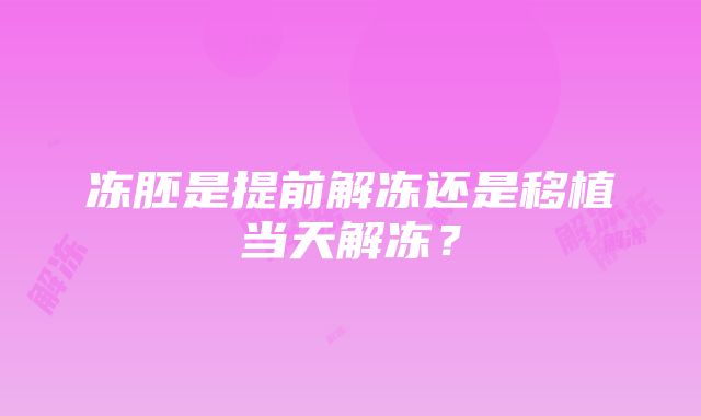 冻胚是提前解冻还是移植当天解冻？