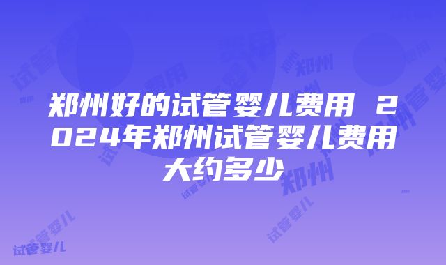 郑州好的试管婴儿费用 2024年郑州试管婴儿费用大约多少