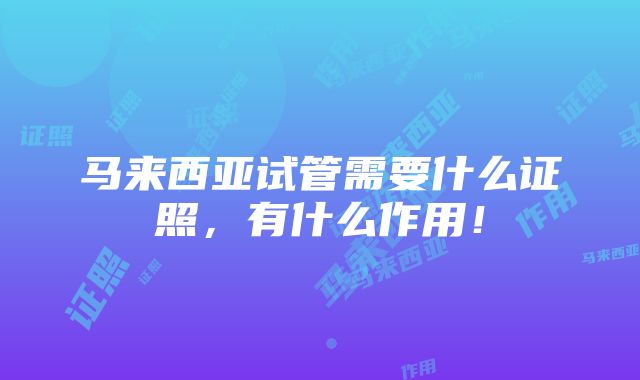 马来西亚试管需要什么证照，有什么作用！