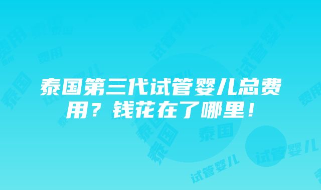 泰国第三代试管婴儿总费用？钱花在了哪里！