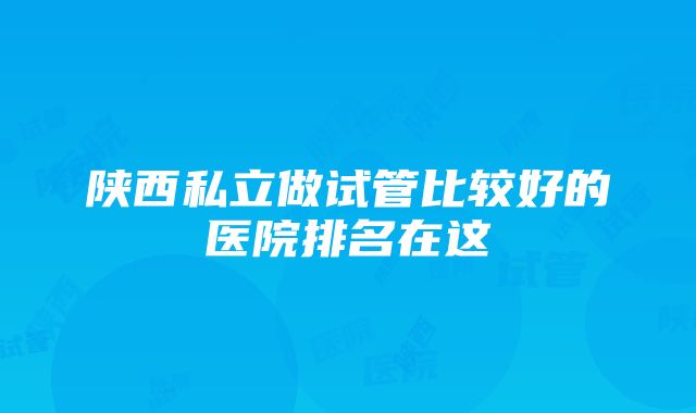 陕西私立做试管比较好的医院排名在这