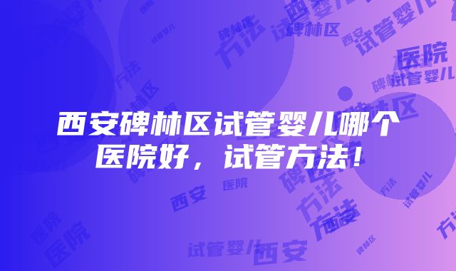 西安碑林区试管婴儿哪个医院好，试管方法！