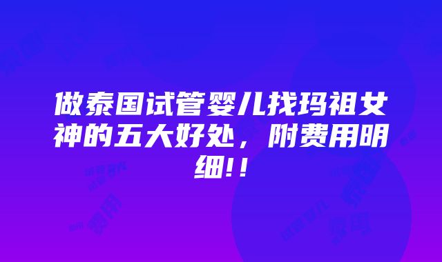 做泰国试管婴儿找玛祖女神的五大好处，附费用明细!！