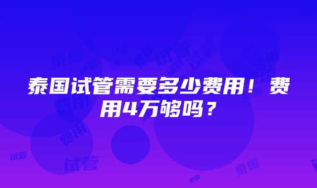 泰国试管需要多少费用！费用4万够吗？