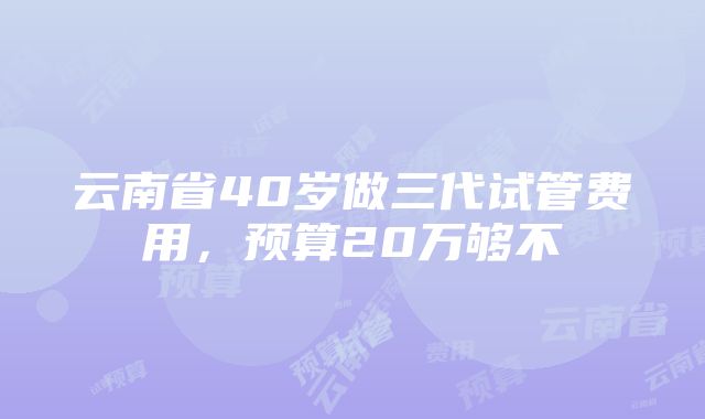 云南省40岁做三代试管费用，预算20万够不