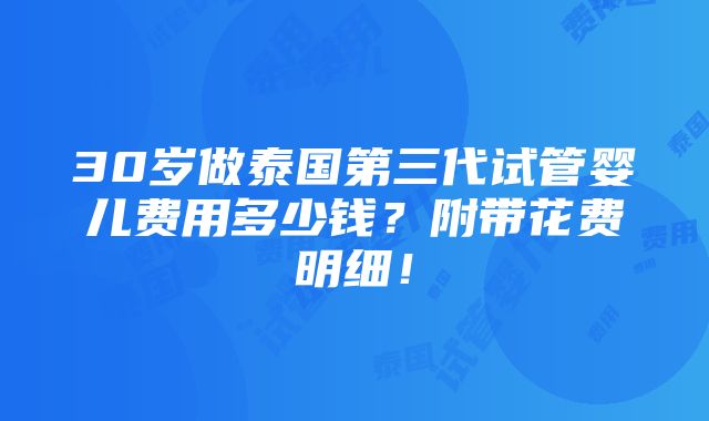 30岁做泰国第三代试管婴儿费用多少钱？附带花费明细！