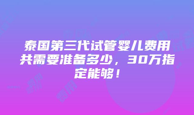 泰国第三代试管婴儿费用共需要准备多少，30万指定能够！