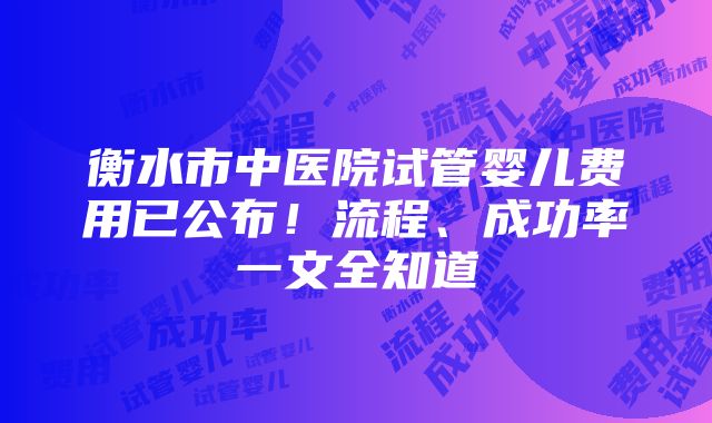 衡水市中医院试管婴儿费用已公布！流程、成功率一文全知道