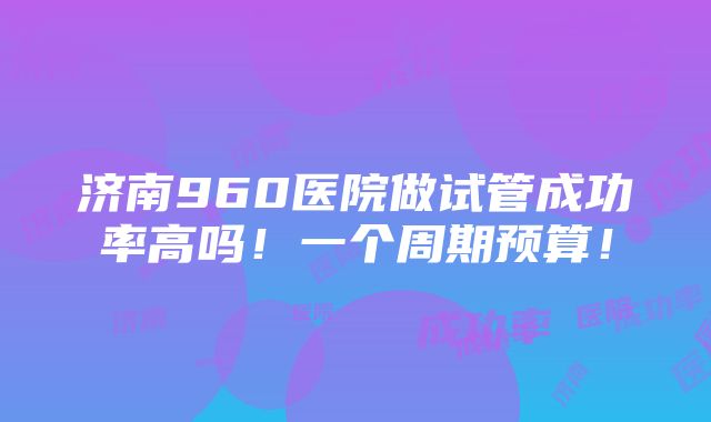 济南960医院做试管成功率高吗！一个周期预算！