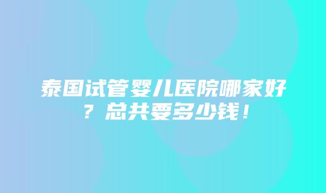 泰国试管婴儿医院哪家好？总共要多少钱！