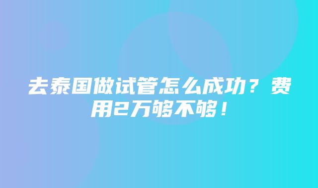 去泰国做试管怎么成功？费用2万够不够！