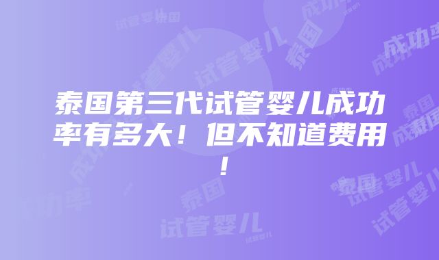 泰国第三代试管婴儿成功率有多大！但不知道费用！