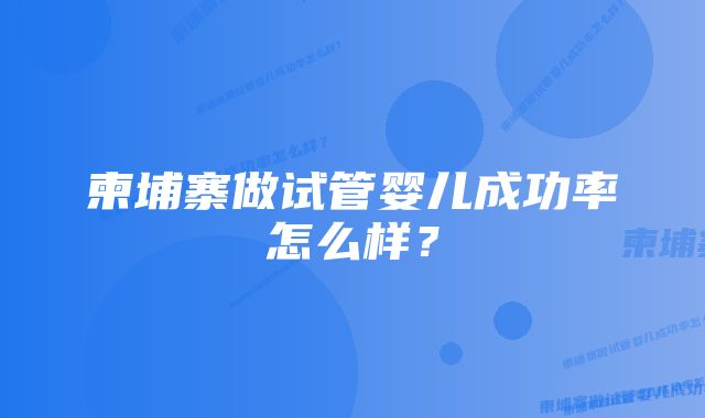 柬埔寨做试管婴儿成功率怎么样？