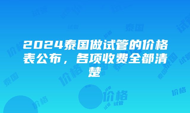 2024泰国做试管的价格表公布，各项收费全都清楚