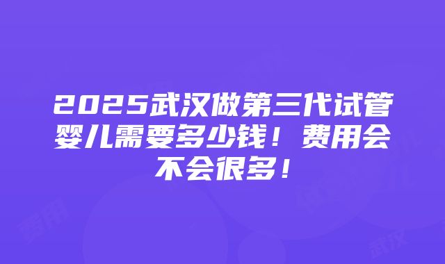 2025武汉做第三代试管婴儿需要多少钱！费用会不会很多！