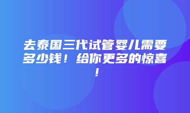 去泰国三代试管婴儿需要多少钱！给你更多的惊喜！