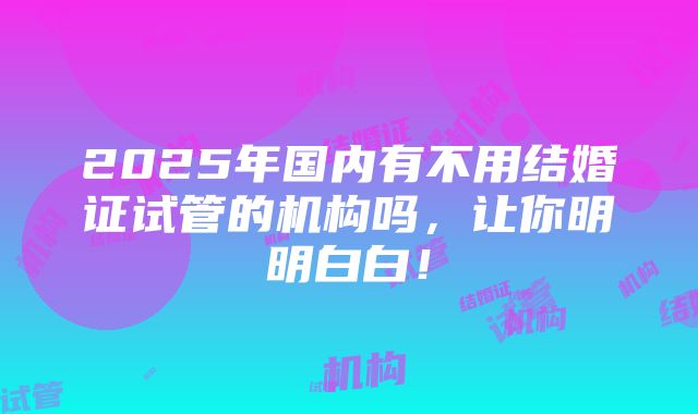 2025年国内有不用结婚证试管的机构吗，让你明明白白！