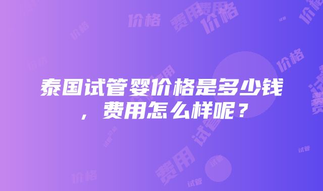 泰国试管婴价格是多少钱，费用怎么样呢？